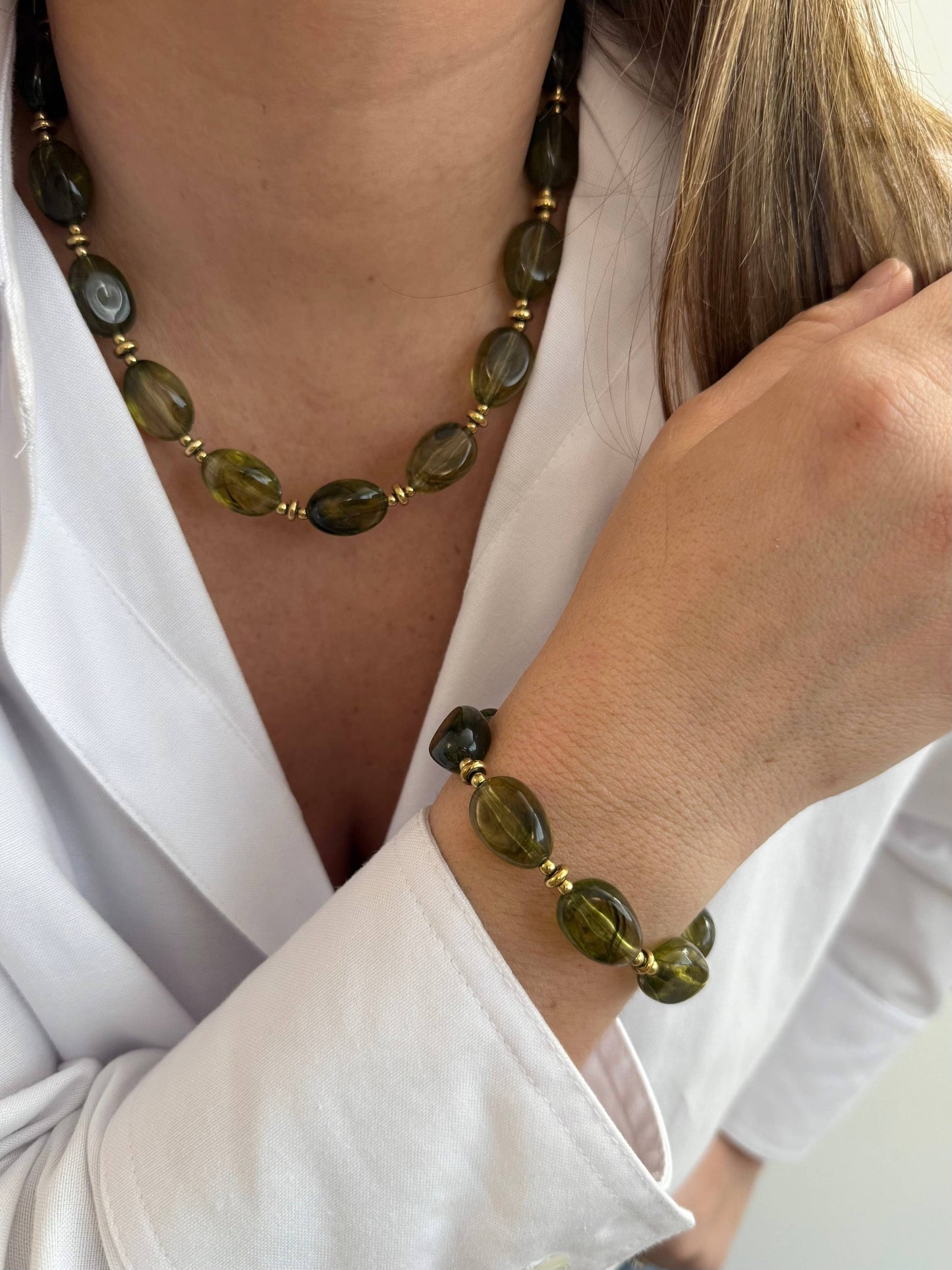 Bracelet Java en acier inoxydable & perles en résine