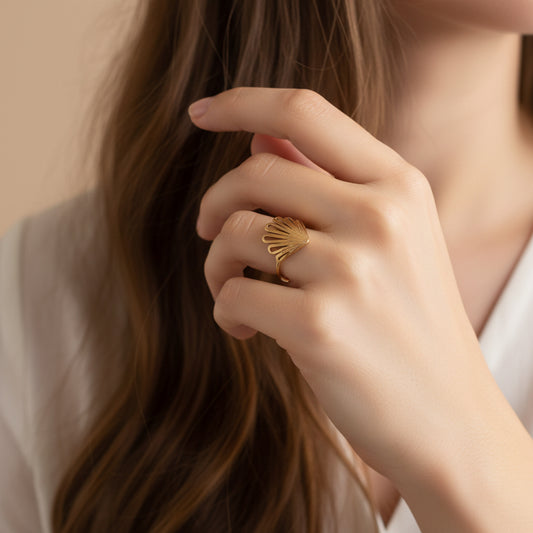 Bague Coquillage – Acier Inoxydable Doré