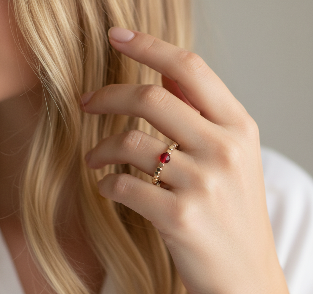 Elastische ring met natuurlijke steen – fuchsia