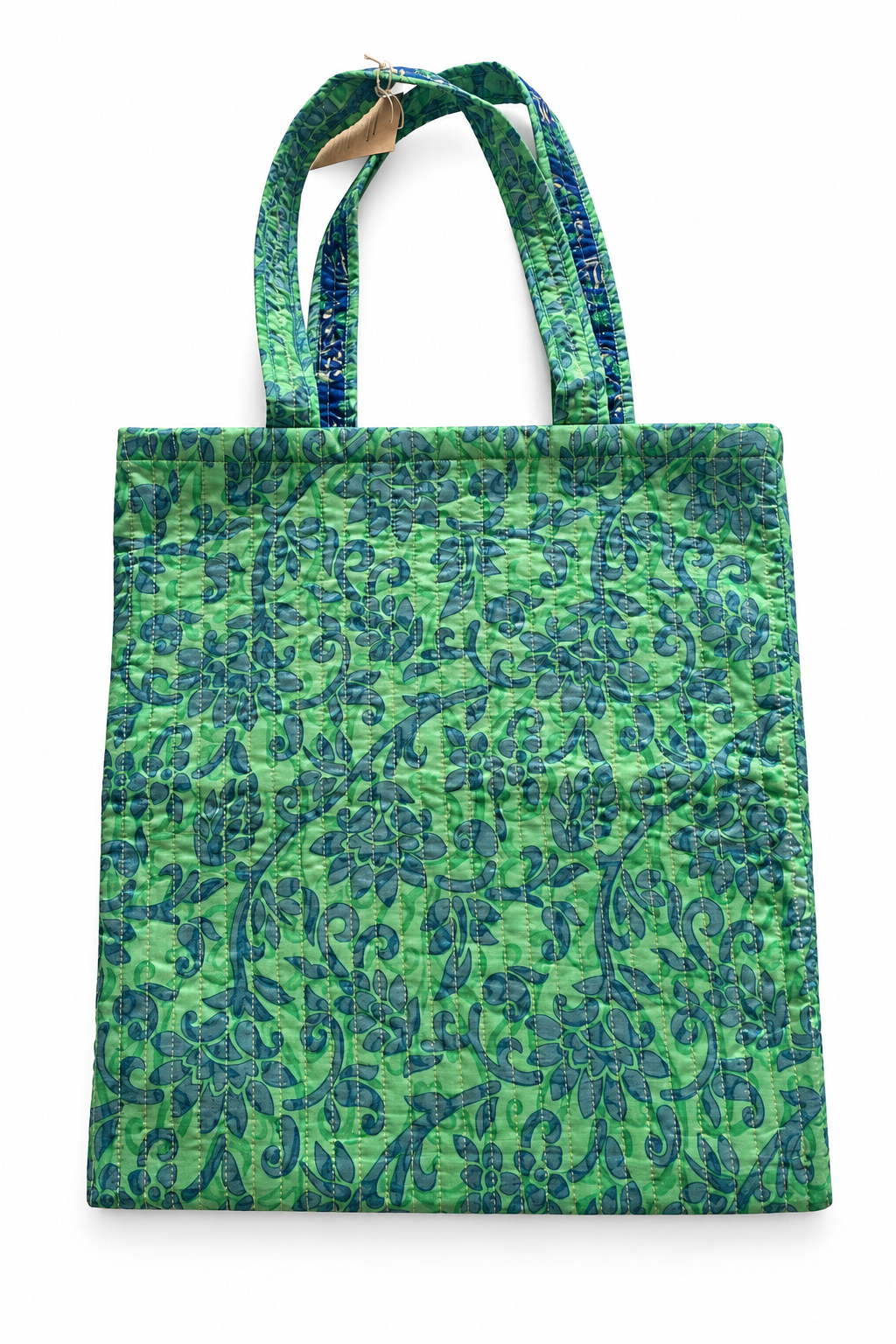 Sac cabas en sari indien recyclé vert et bleu – Pièce unique