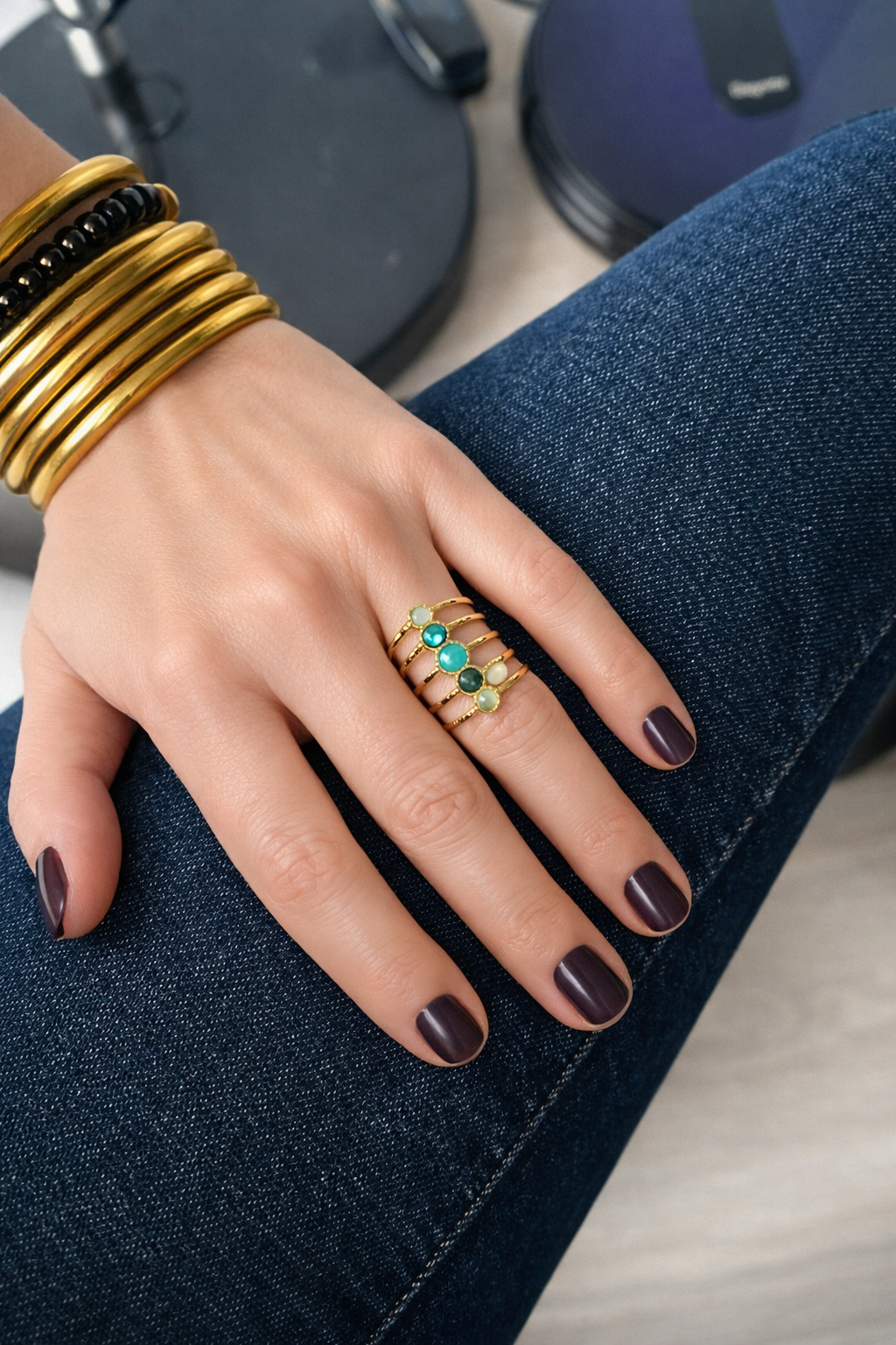 Bague Mille et Une Nuits-en acier inoxydable et pierres naturelles