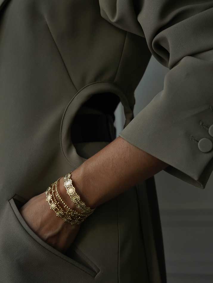 Goudkleurige stalen armband – Stervormige bolletjes