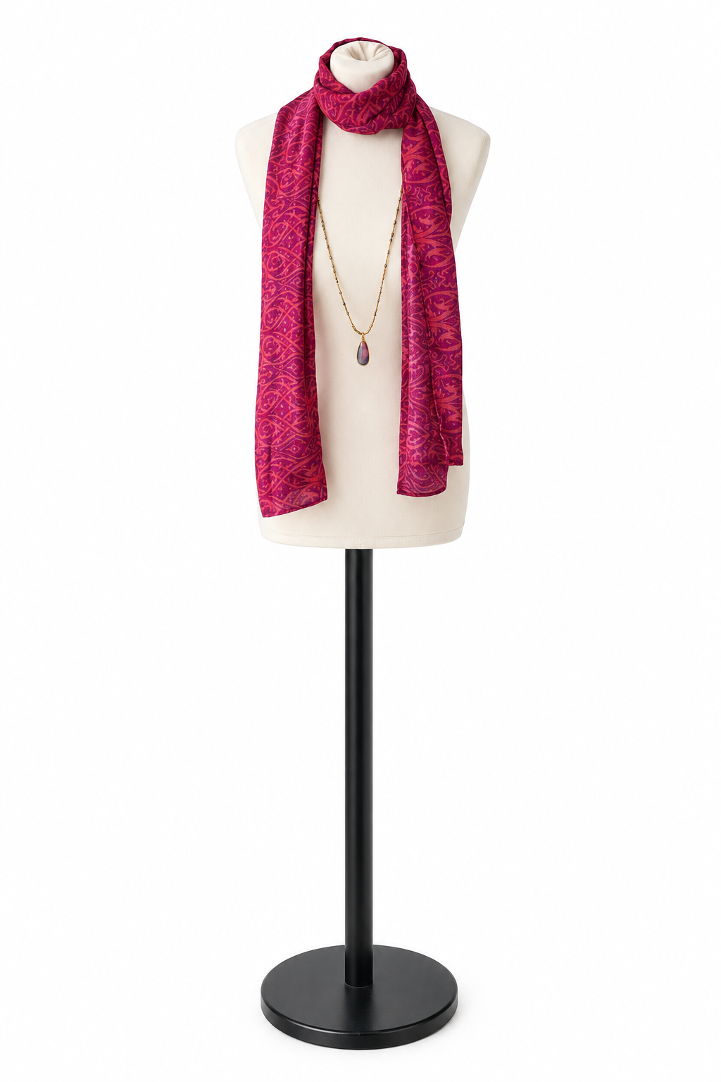Foulard-étole en sari indien recyclé fuchsia noué