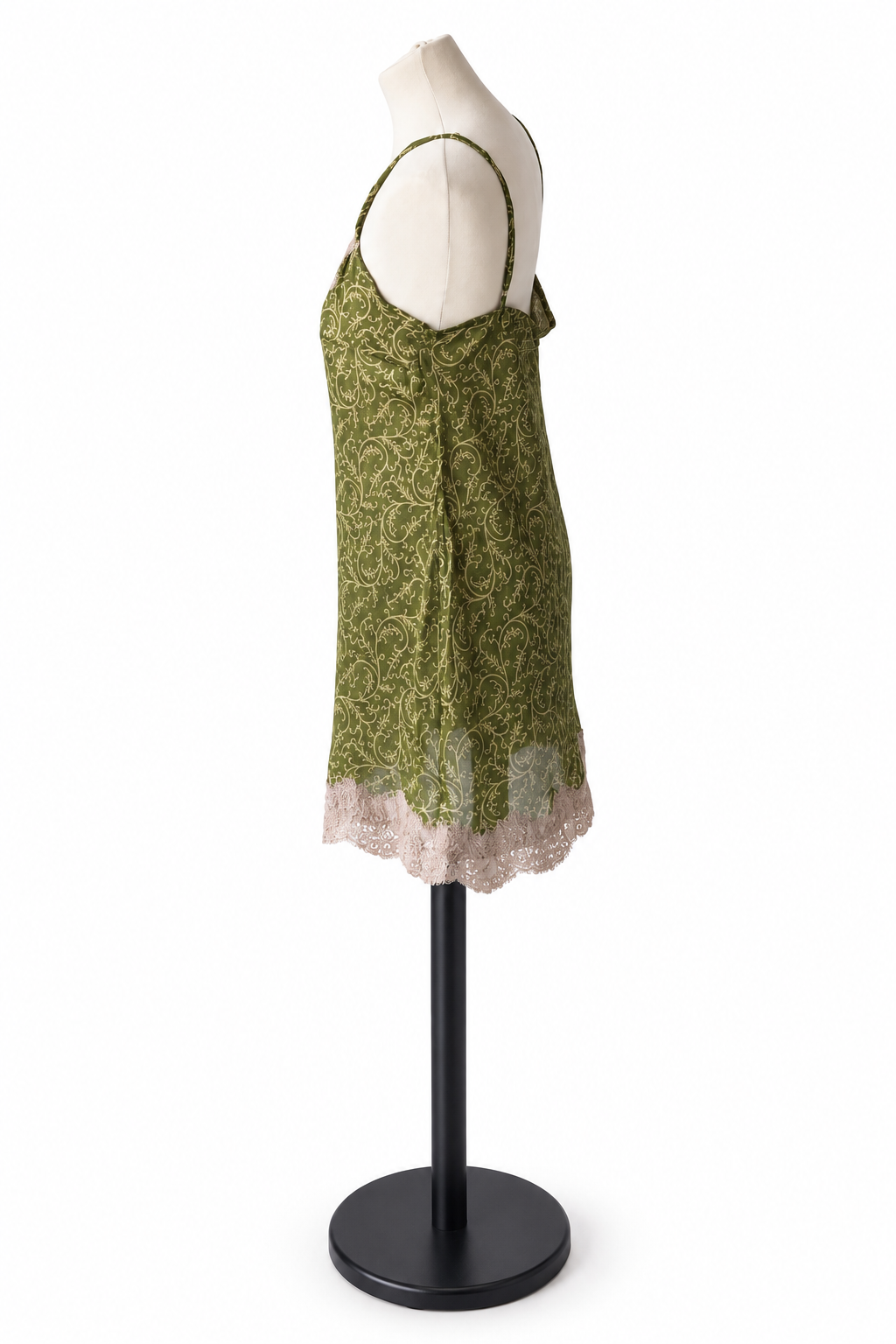Nuisette en sari indien recyclé vert olive taille S – vue de profil