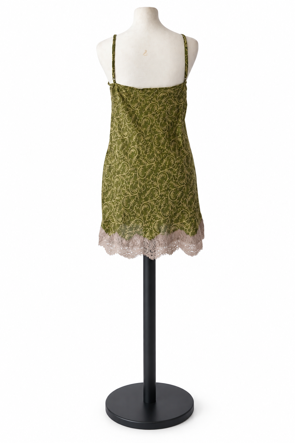 Nuisette en sari indien upcyclé vert olive taille S – vue de dos