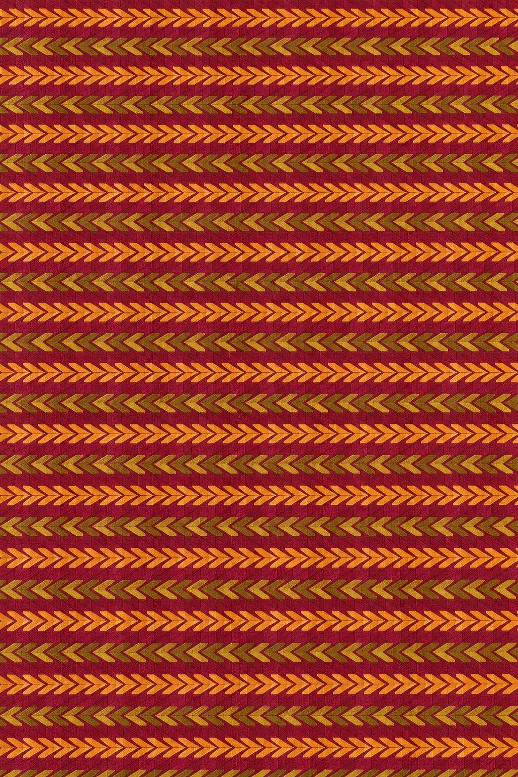 Détail du tissu du sac de yoga en sari indien recyclé orange, bordeaux et brun à motifs chevrons.