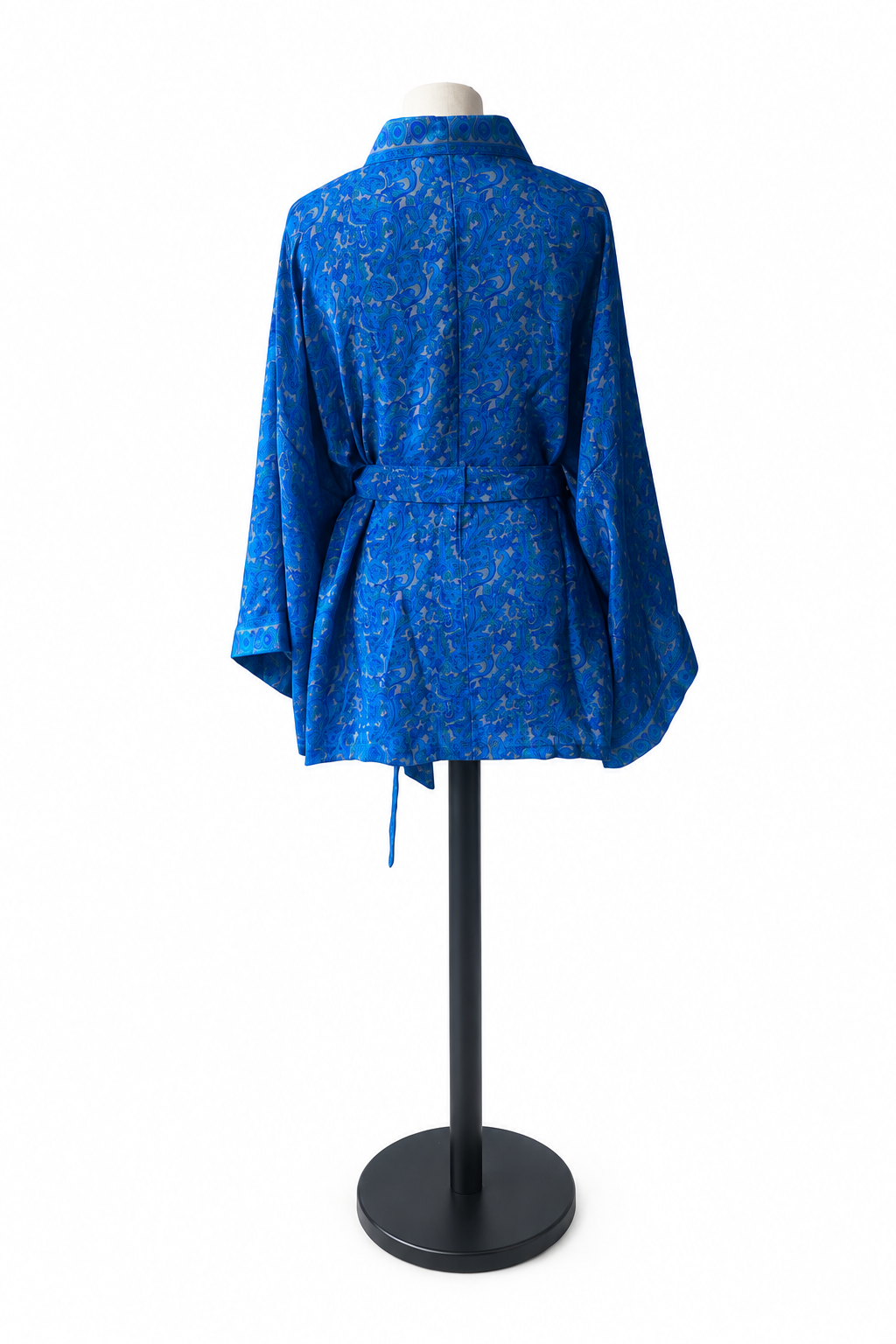 Kimono court en sari indien recyclé- bleu roi