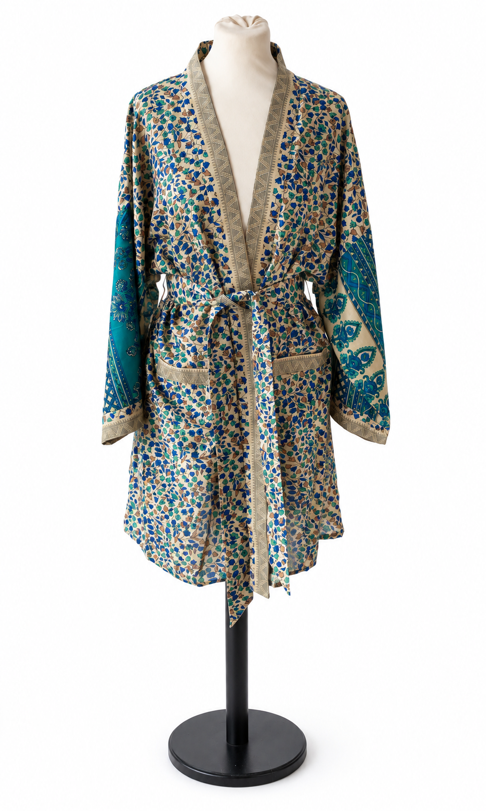 Kimono midi en sari indien recyclé- multicolore