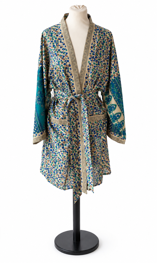 Kimono midi en sari indien recyclé- multicolore