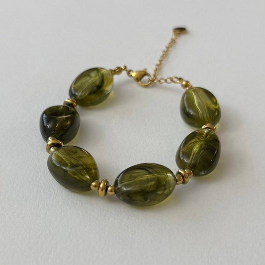 Bracelet Java en acier inoxydable & perles en résine