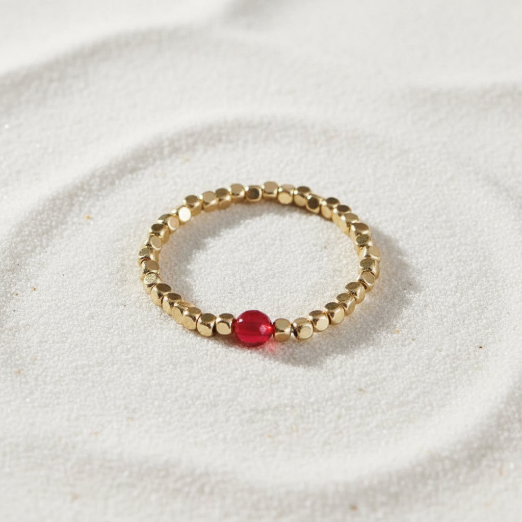 Elastische ring met natuurlijke steen – fuchsia