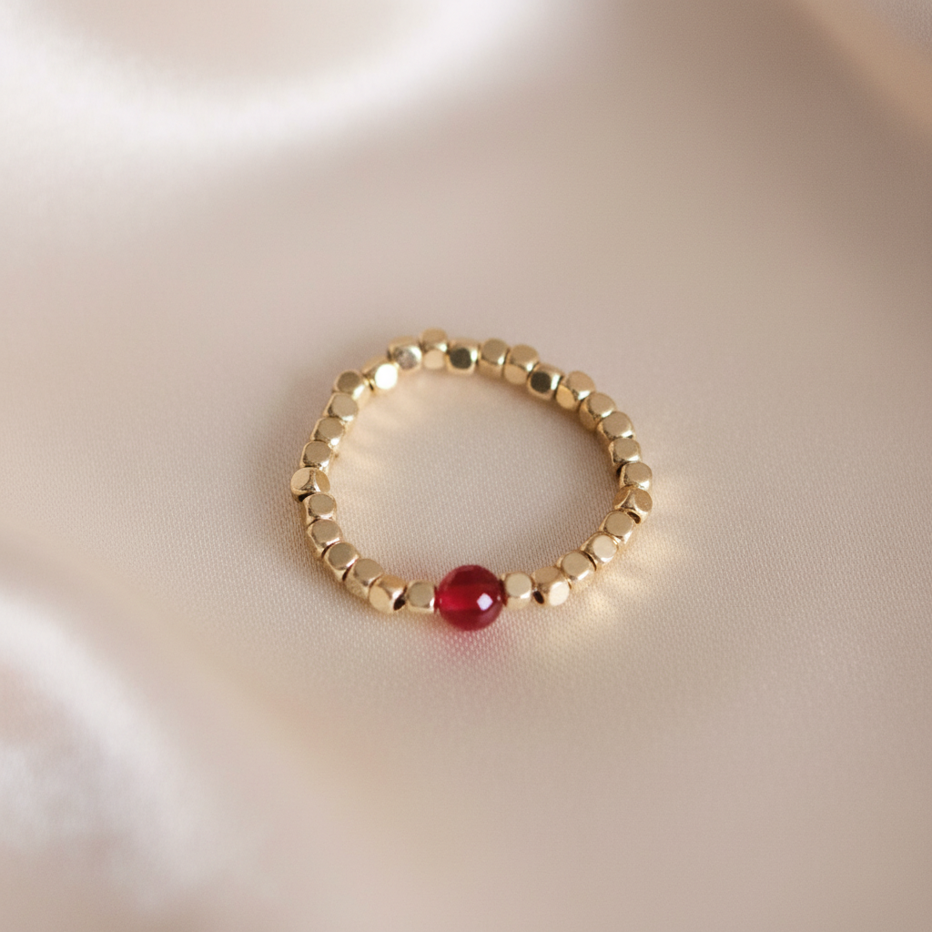Elastische ring met natuurlijke steen – fuchsia
