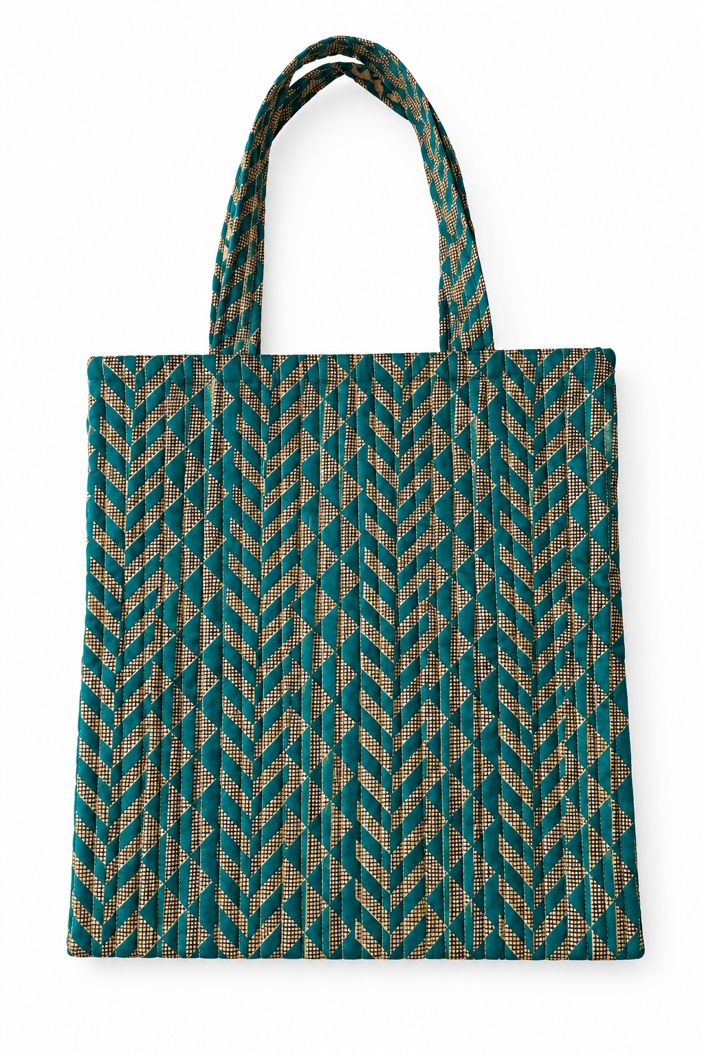 Sac cabas en sari indien recyclé vert-doré  – Pièce unique