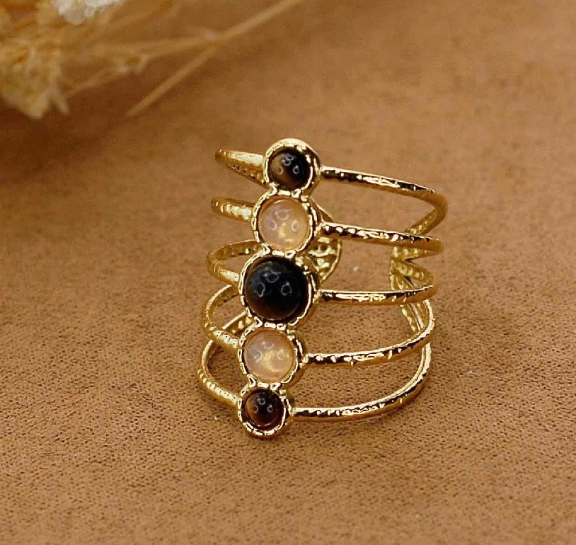 Bague Mille et une Nuits -en acier inoxydable et pierres naturelles