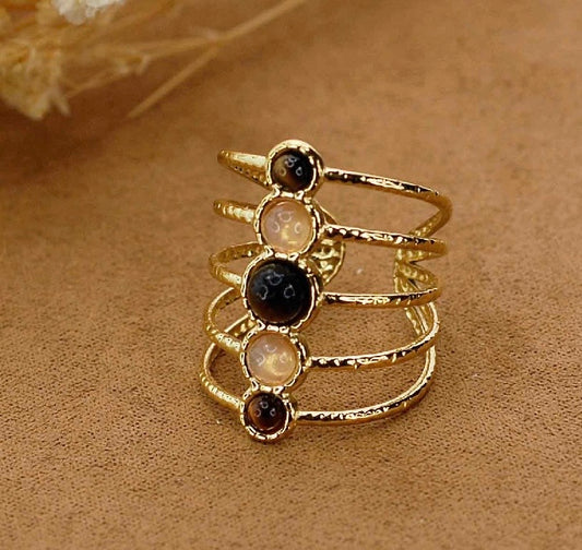 Bague Mille et une Nuits -en acier inoxydable et pierres naturelles
