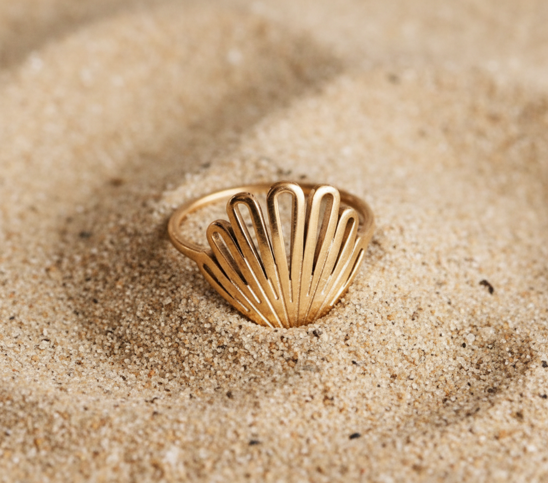 Bague Coquillage – Acier Inoxydable Doré