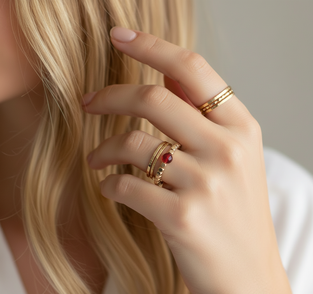 Elastische ring met natuurlijke steen – fuchsia