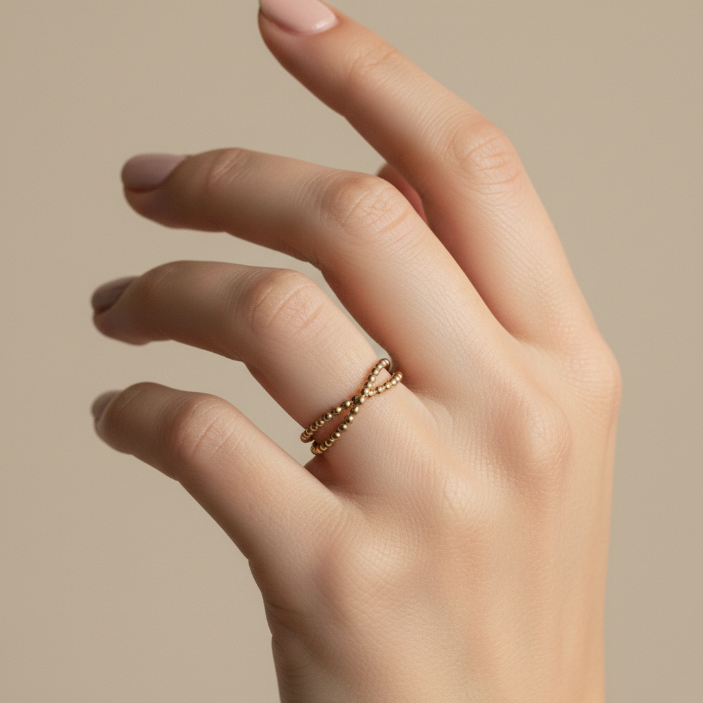 🌟 Bague Double Pointillée –Élégance Dorée Inaltérable