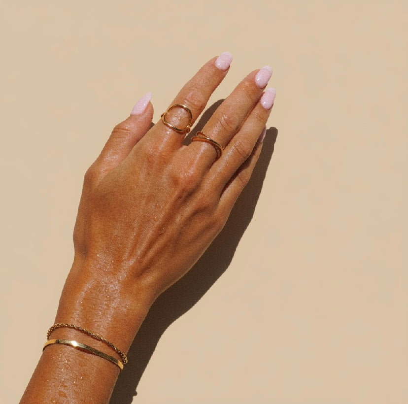 🌟 Bague Double Pointillée –Élégance Dorée Inaltérable