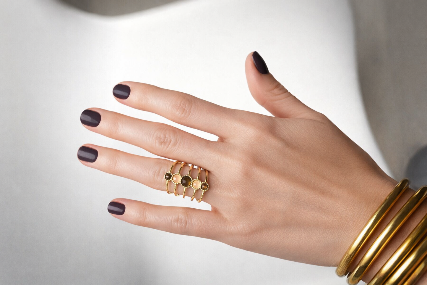 Bague Mille et une Nuits -en acier inoxydable et pierres naturelles