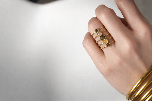 Bague Mille et une Nuits -en acier inoxydable et pierres naturelles