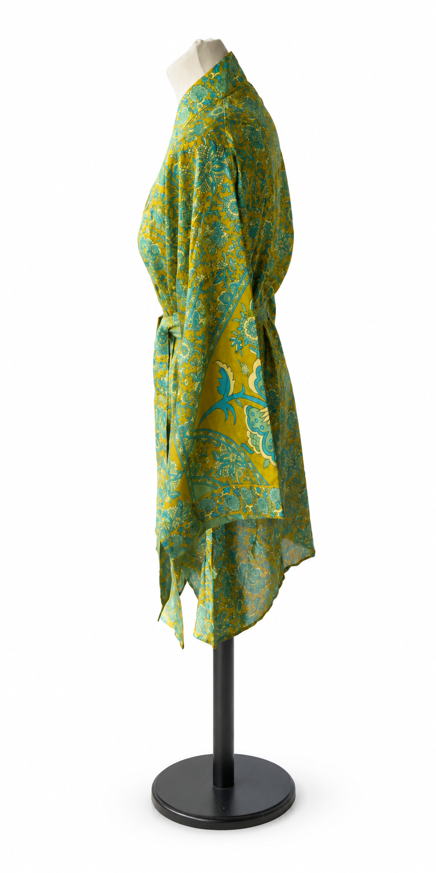 Kimono en sari indien recyclé- Olive vert-turquoise