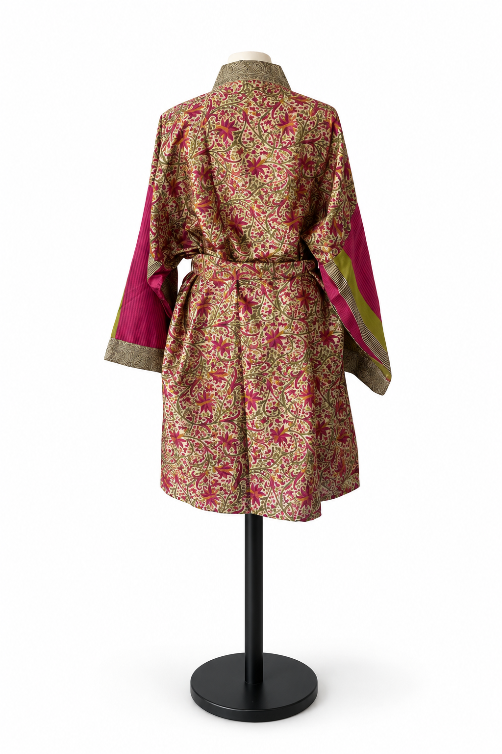 Kimono midi rose terracotta en sari indien recyclé