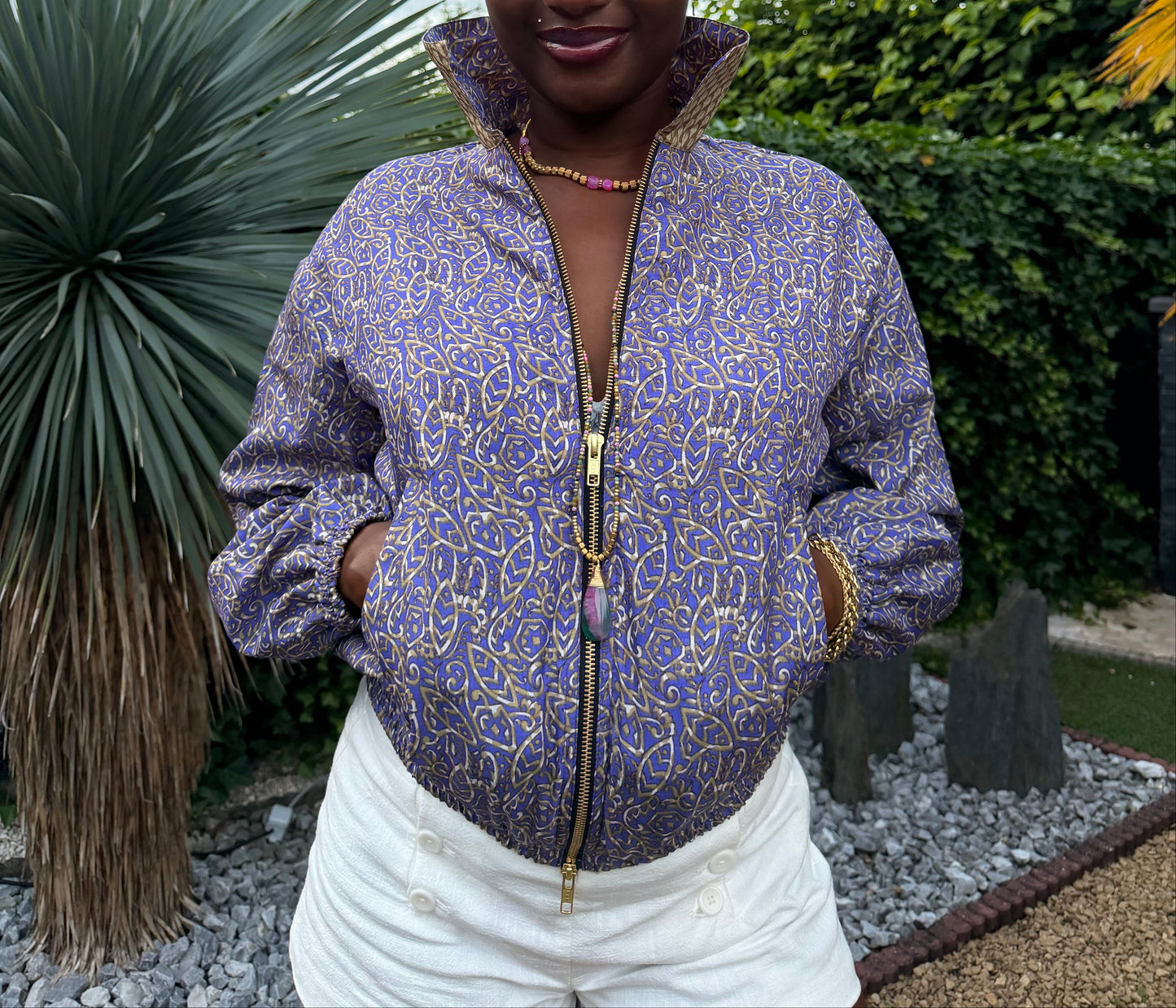 Bombers Femme Violet Floral en Sari Recyclé | I Was a Sari