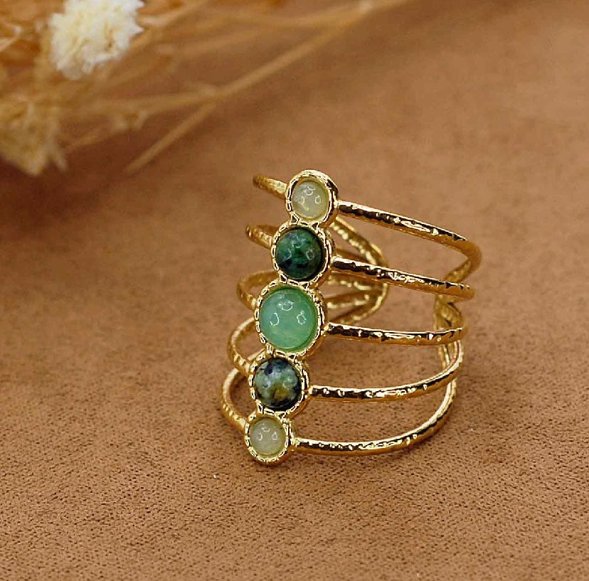 Bague Mille et Une Nuits-en acier inoxydable et pierres naturelles