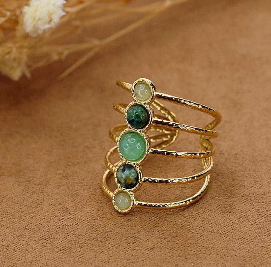 Bague Mille et Une Nuits-en acier inoxydable et pierres naturelles