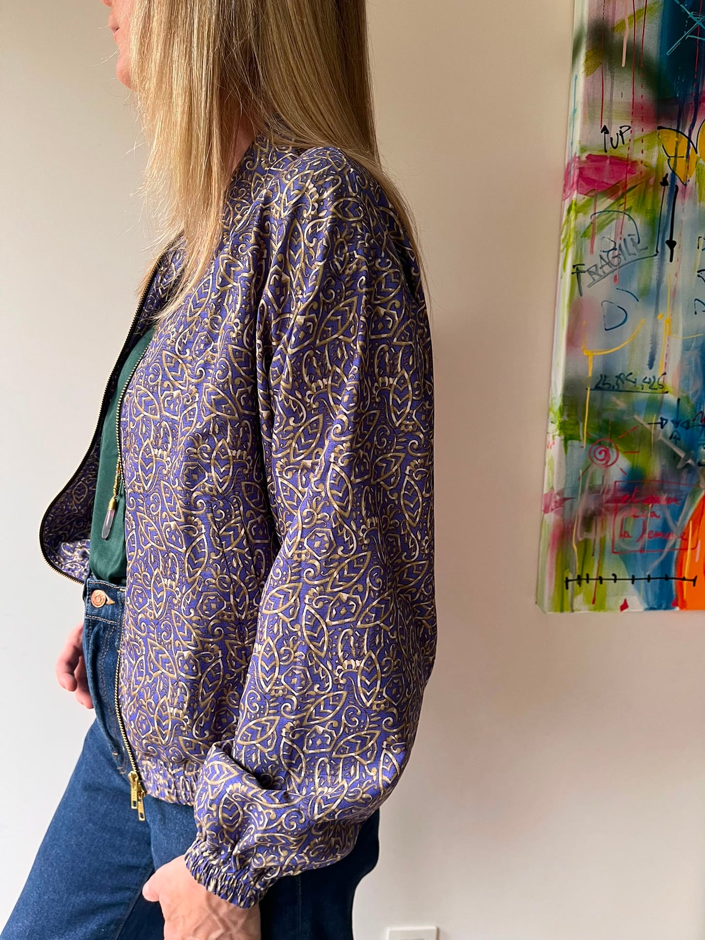 Bombers  en Sari Recyclé Violet Floral