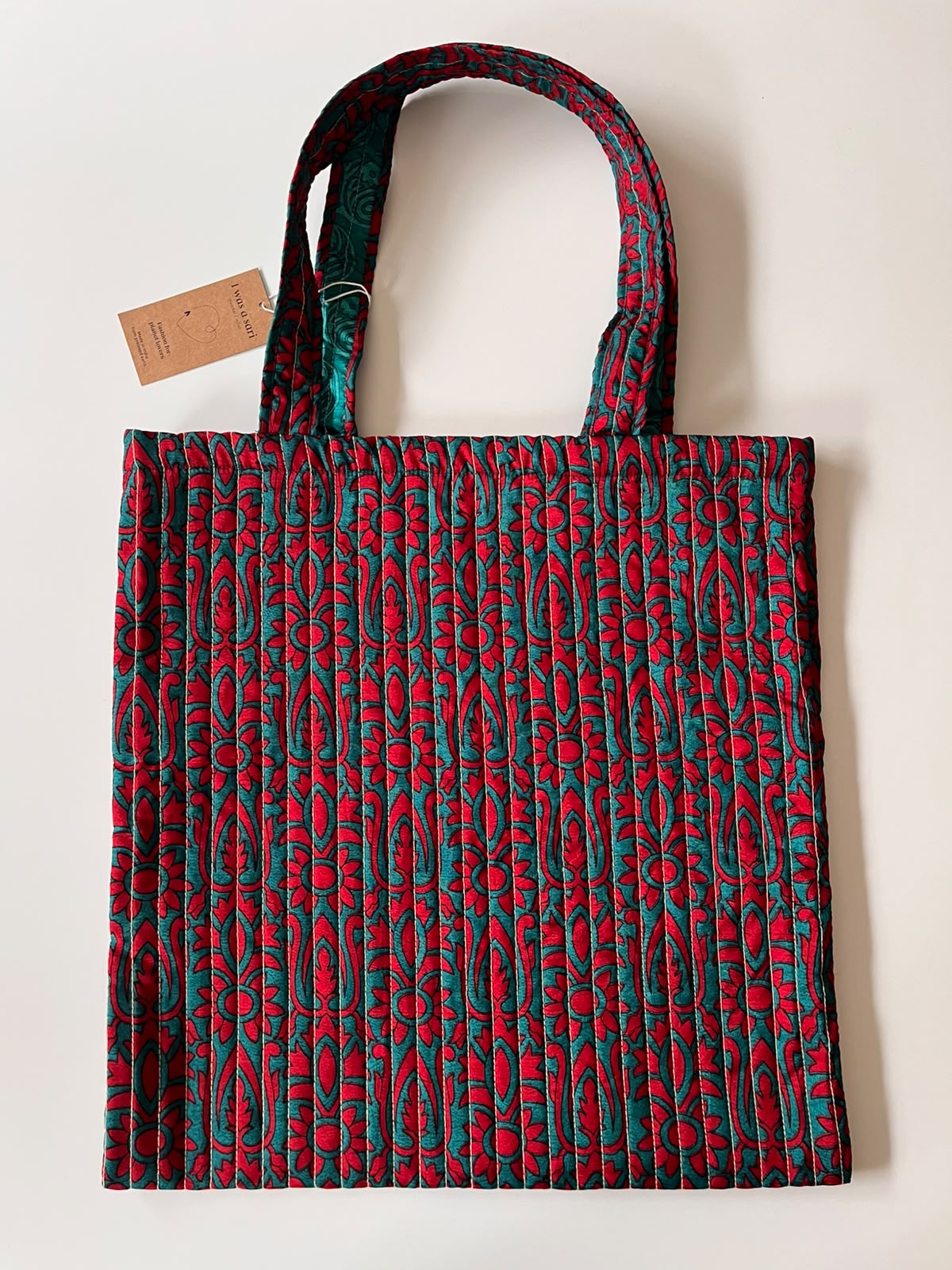 Sac cabas en sari recyclé rouge et turquoise – Pièce unique