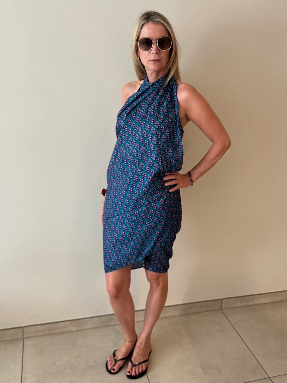 Paréo Bohème en Sari Recyclé Bleu & Violet