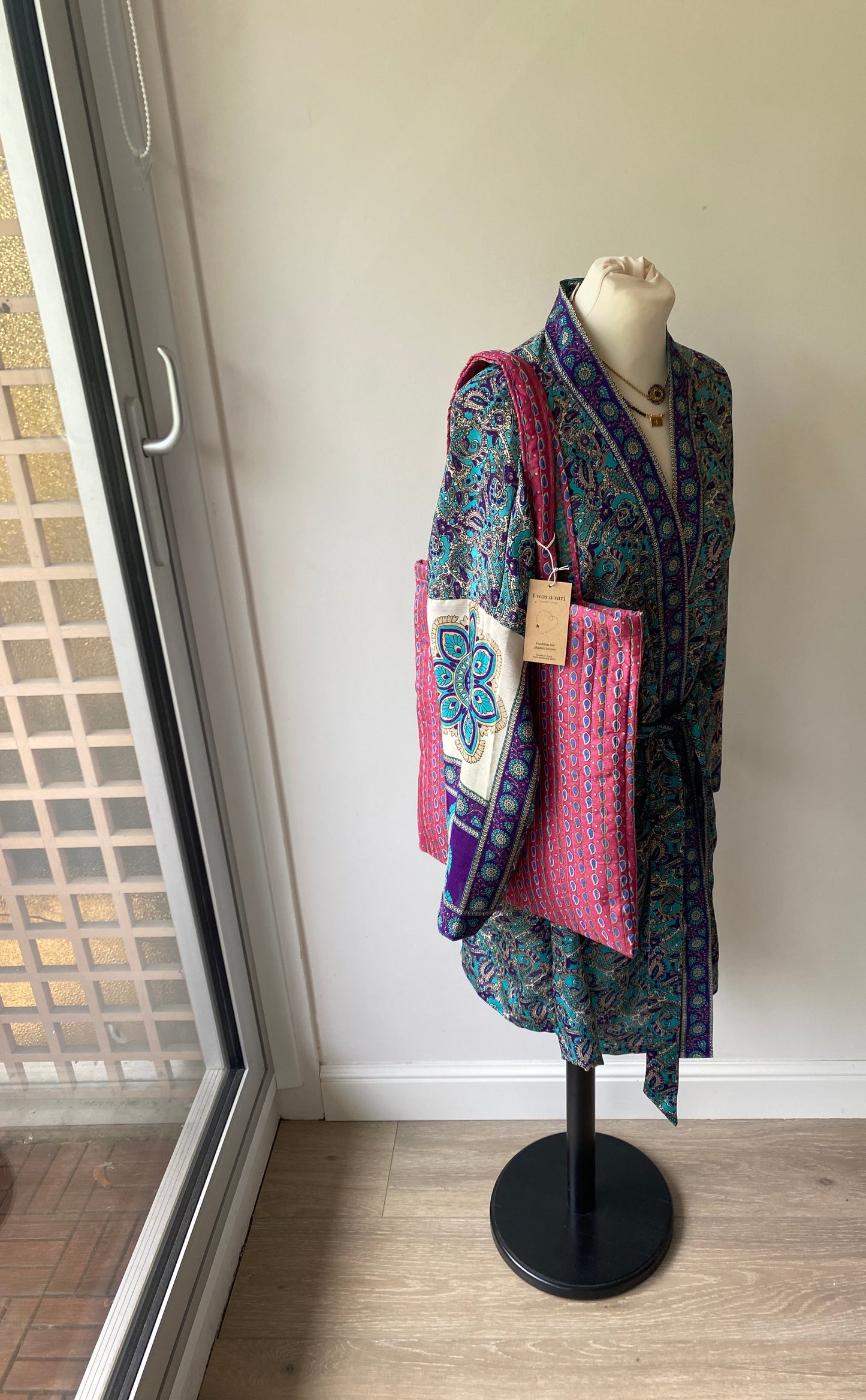 Kimono Bohème Femme Turquoise et Violet- Élégance Ethnique et Style Chic