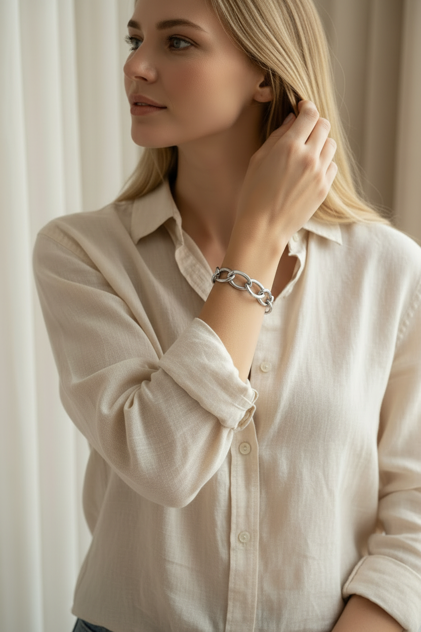 ✨ Bracelet à maillons argenté-Althéa