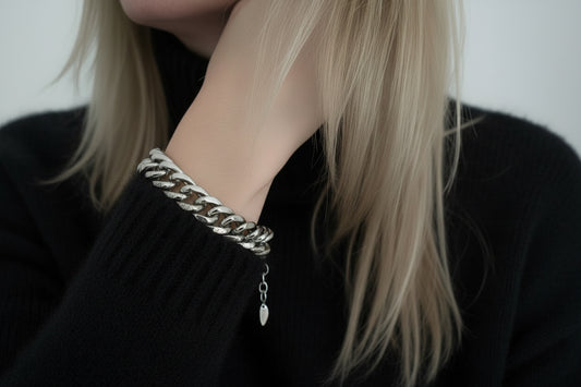 Bracelet grosse maille argentée en acier inoxydable pour femme