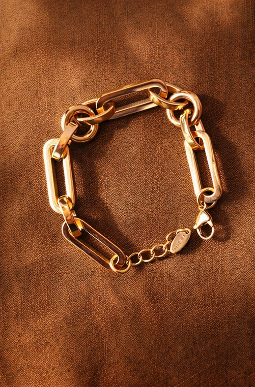 Bracelet Prestige à maillons en acier inoxydable doré avec fermoir mousqueton