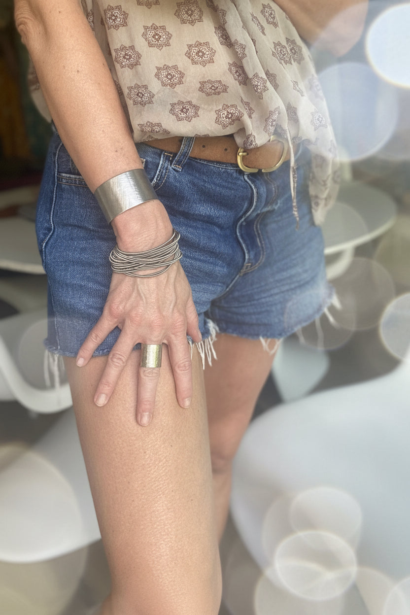 Bracelets ressort argentés en acier inoxydable pour femme, effet manchette moderne