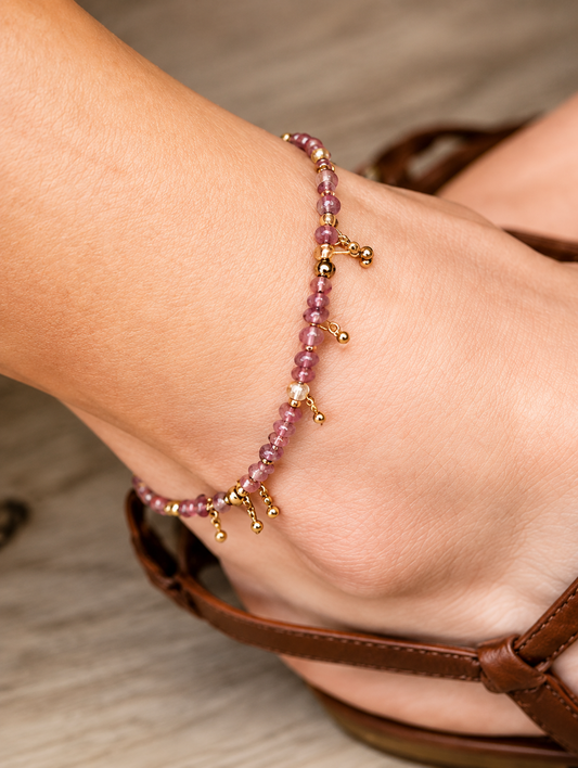 Bracelet de cheville en pierres de tourmaline