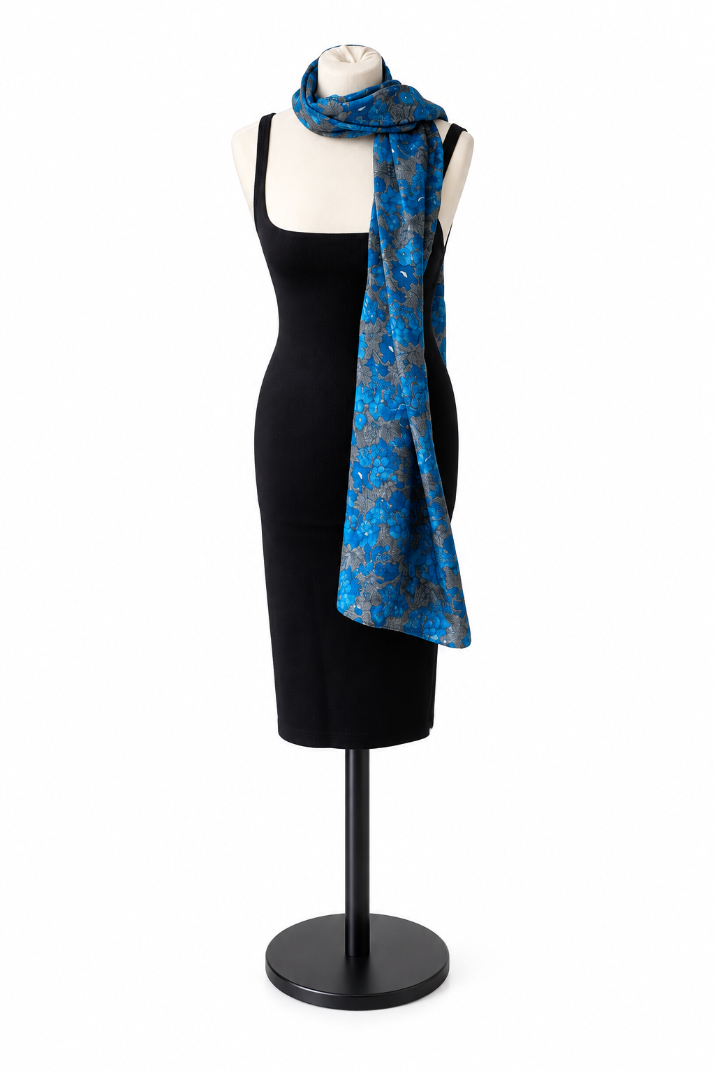 Foulard-étole en sari indien recyclé bleu et gris – vue entière