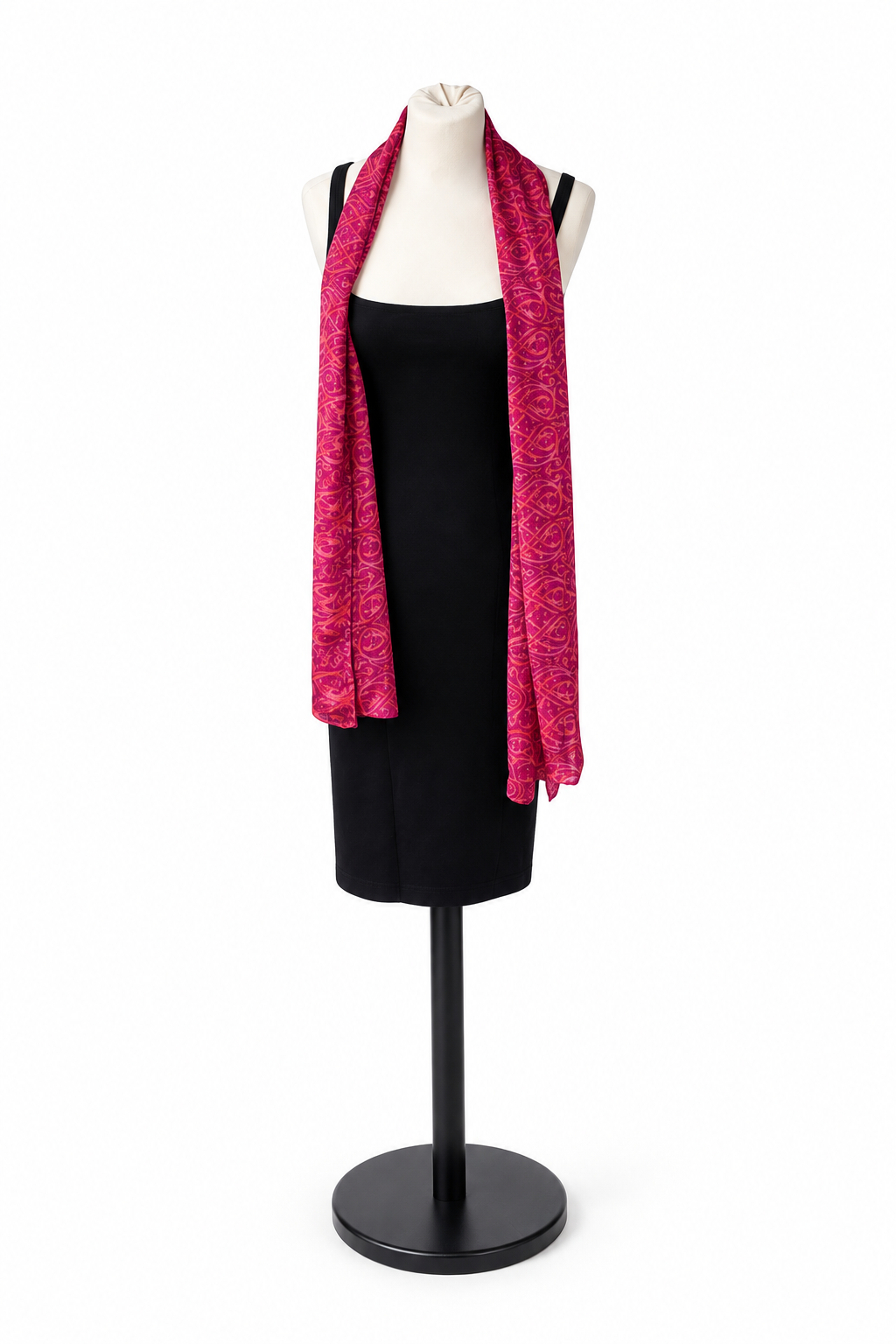 Foulard-étole fuchsia en sari indien recyclé – vue entière