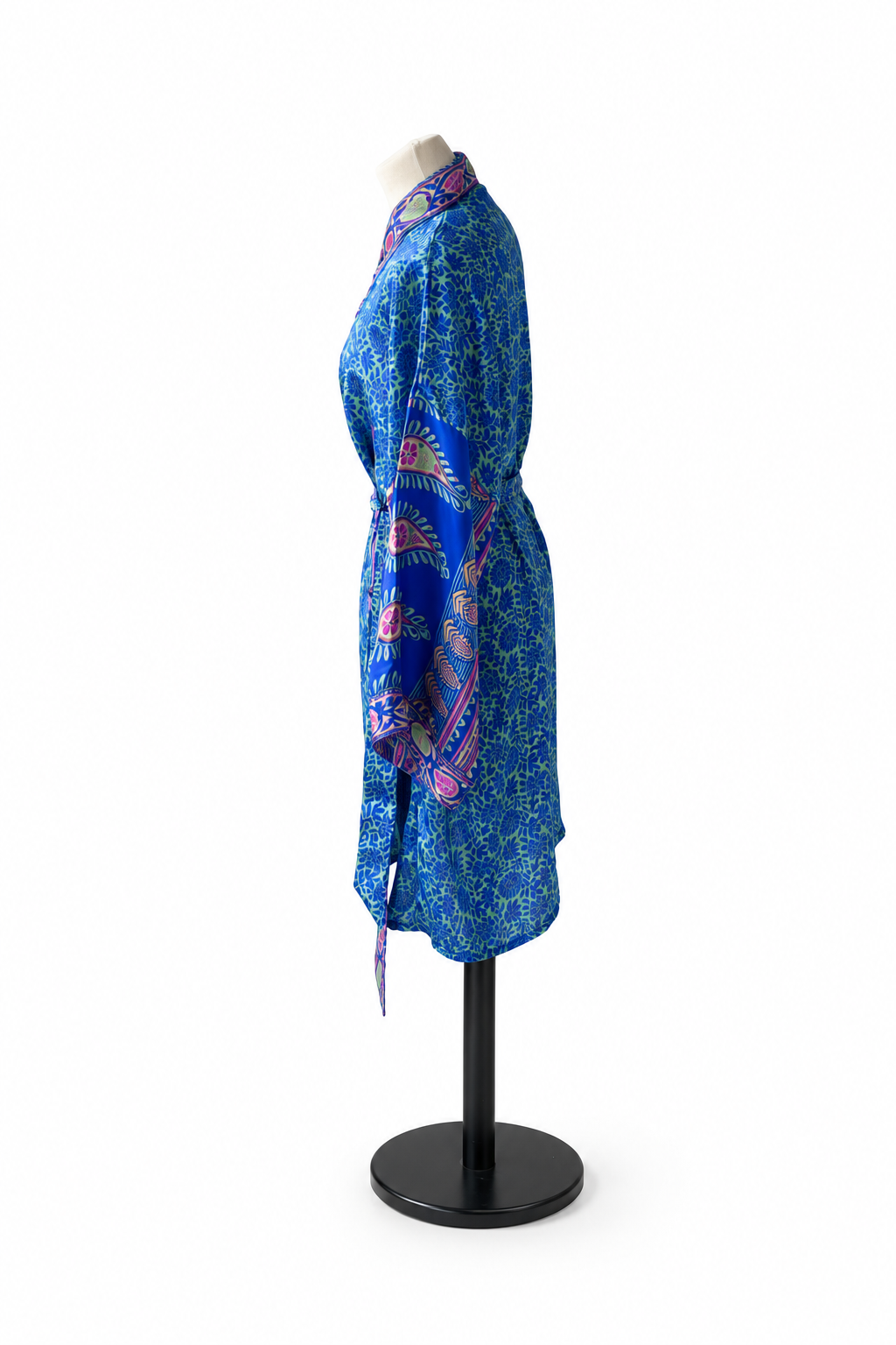 Gerecyclede kimono en Indiase sari Turkoois en roze