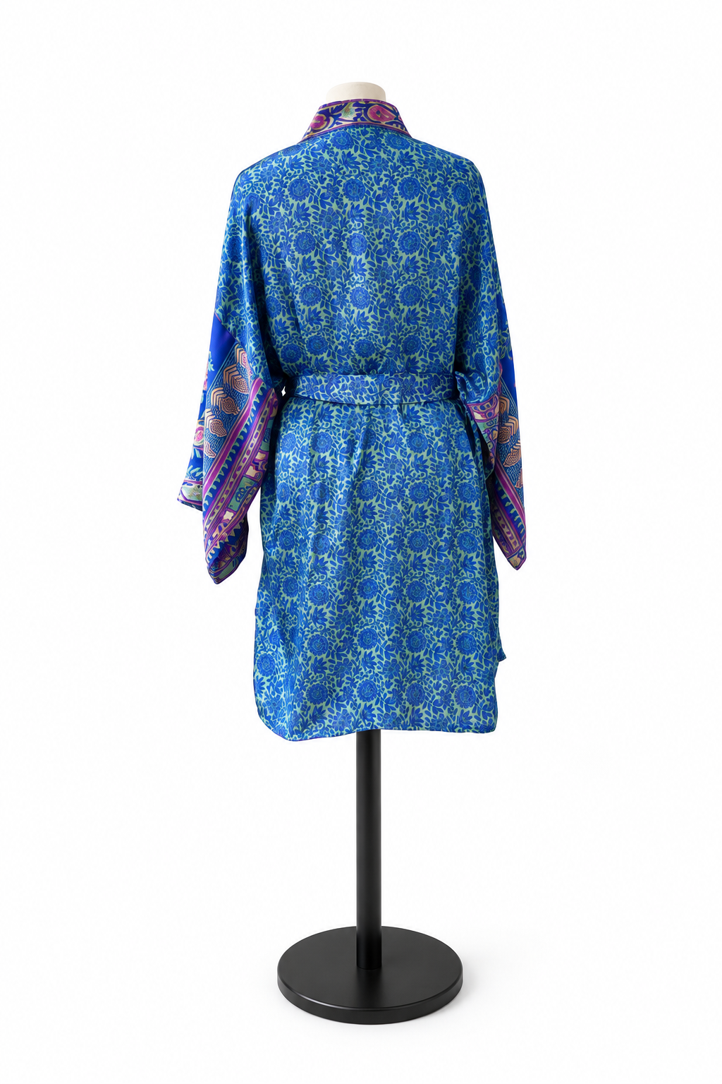 Gerecyclede kimono en Indiase sari Turkoois en roze