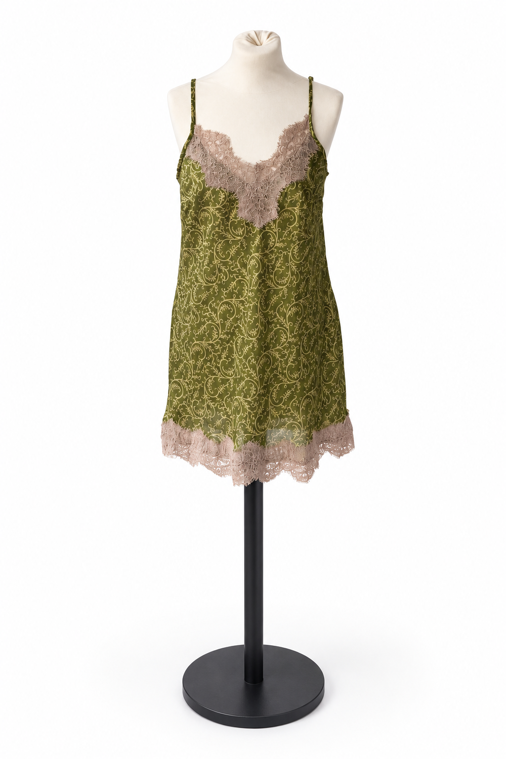 Nuisette en sari indien upcyclé vert olive taille S – vue de face