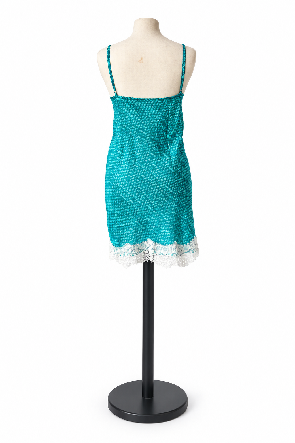 Nuisette en sari indien recyclé turquoise et ivoire – Taille S