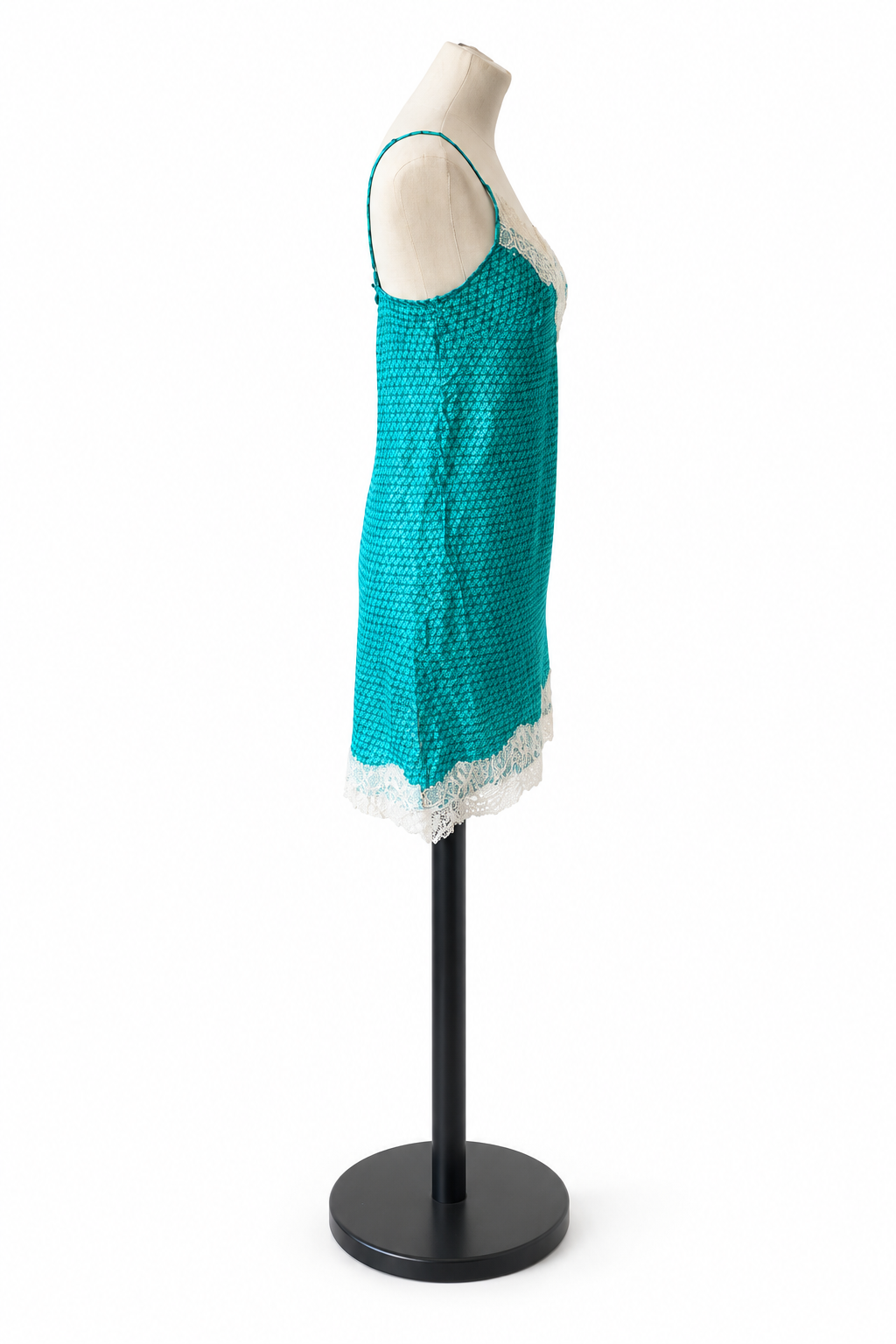 Nuisette en sari indien recyclé turquoise et ivoire – Taille S