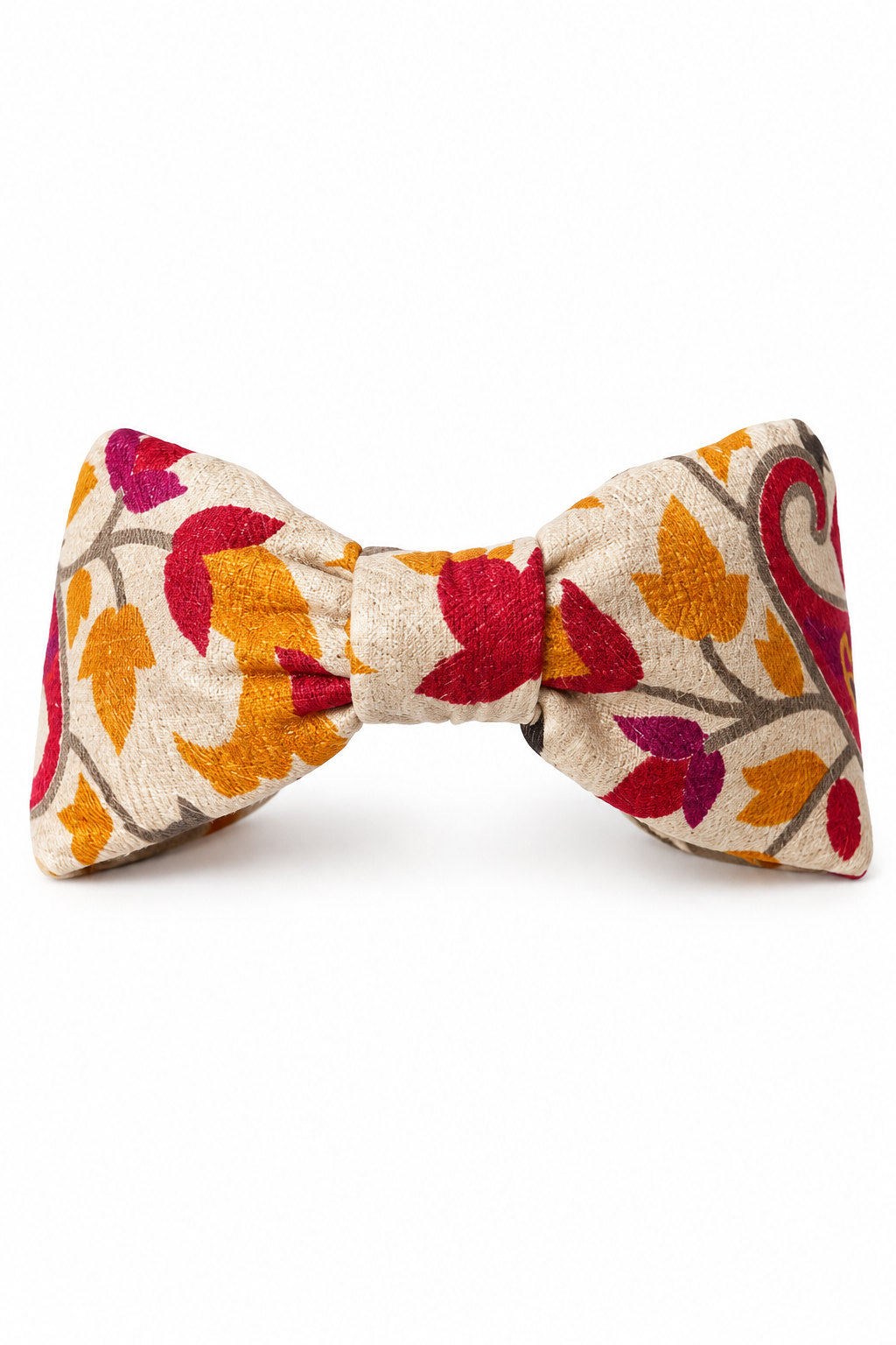 Serre-tête turban en sari recyclé écru et orange – vue de face