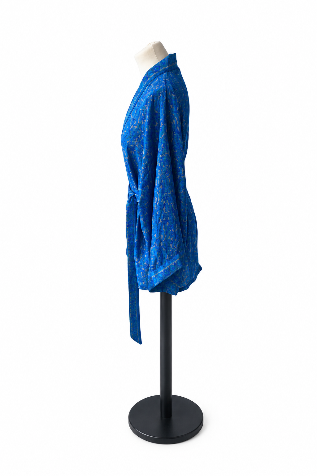 Kimono court en sari indien recyclé- bleu roi